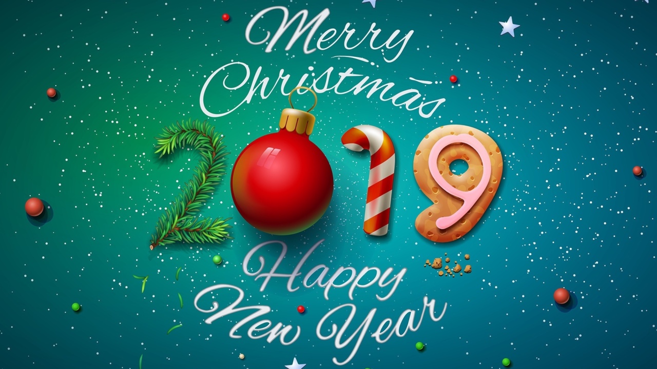 Обои Merry Christmas and Happy New Year 2019 1280x720