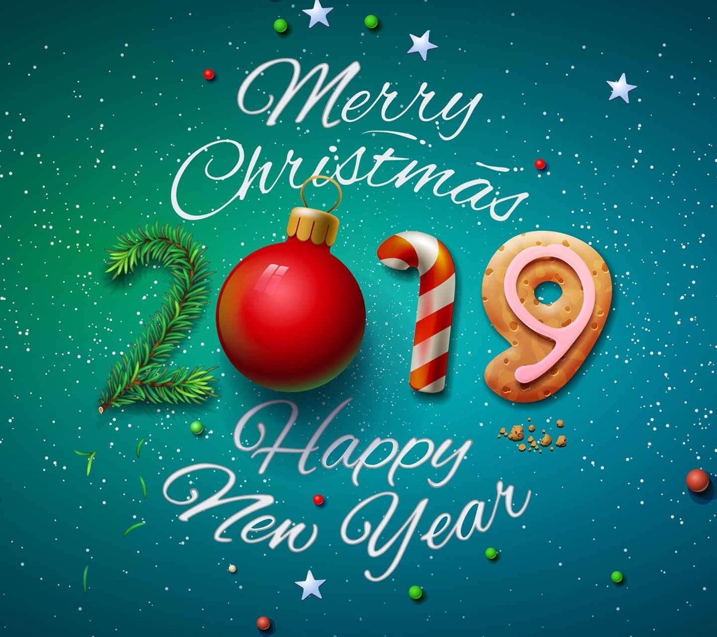 Merry Christmas and Happy New Year 2019 wallpaper 1440x1280