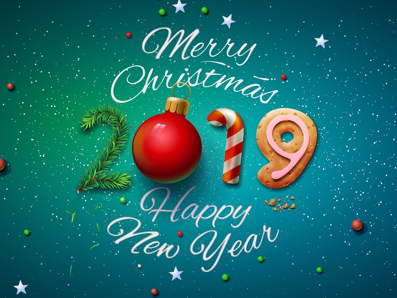 Merry Christmas and Happy New Year 2019 wallpaper 1600x1200