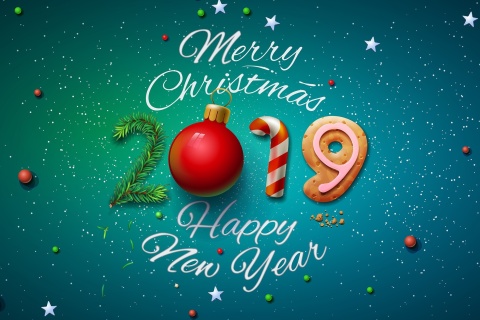 Sfondi Merry Christmas and Happy New Year 2019 480x320