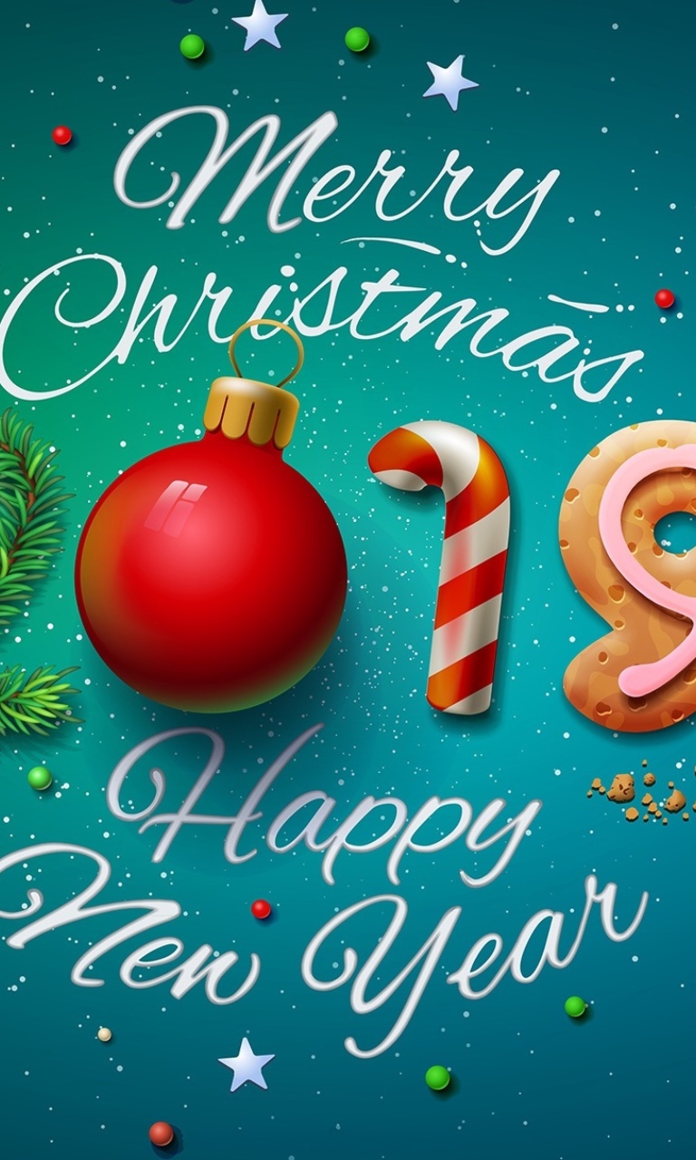 Sfondi Merry Christmas and Happy New Year 2019 768x1280
