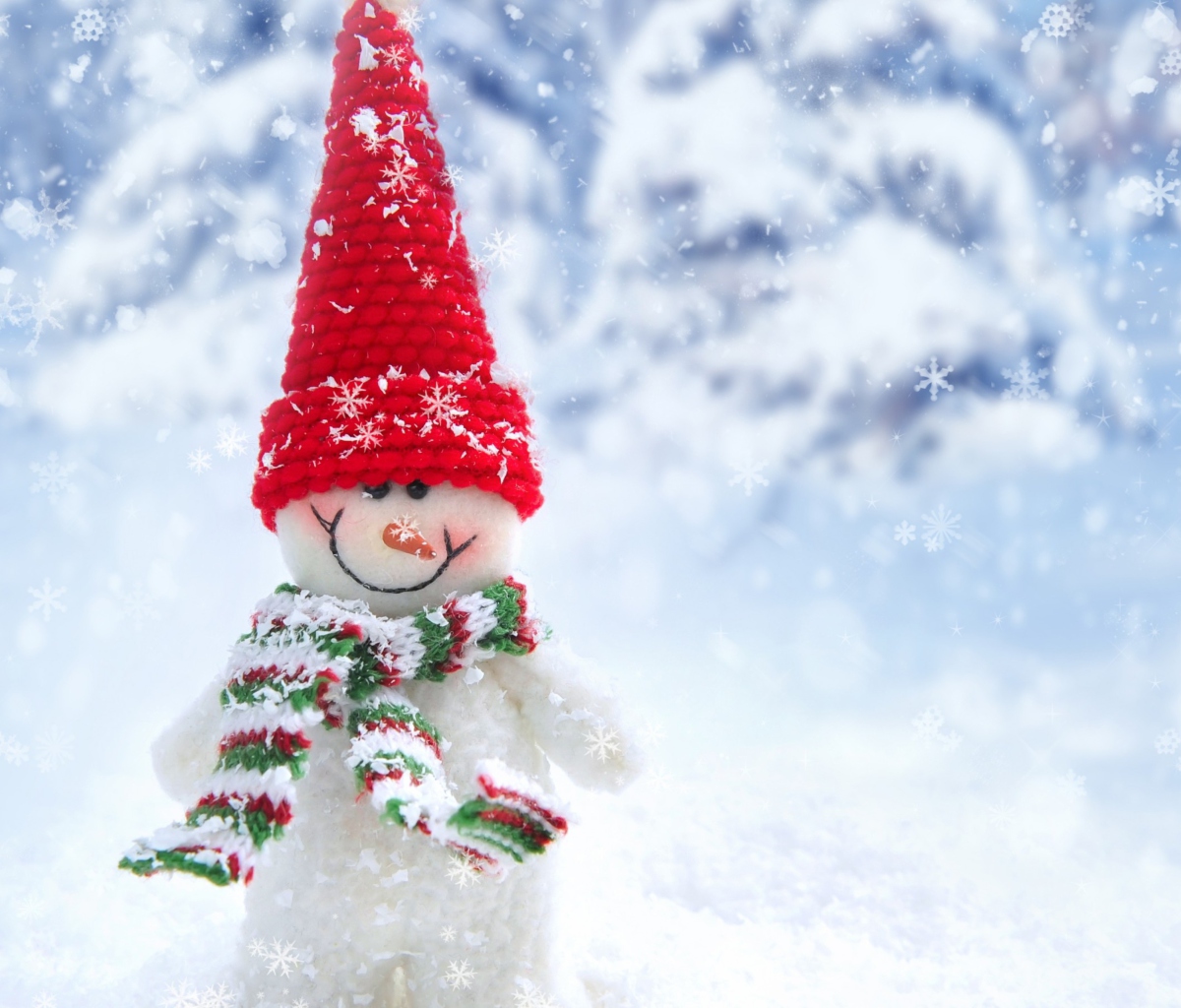 Das Cute Snowman Red Hat Wallpaper 1200x1024