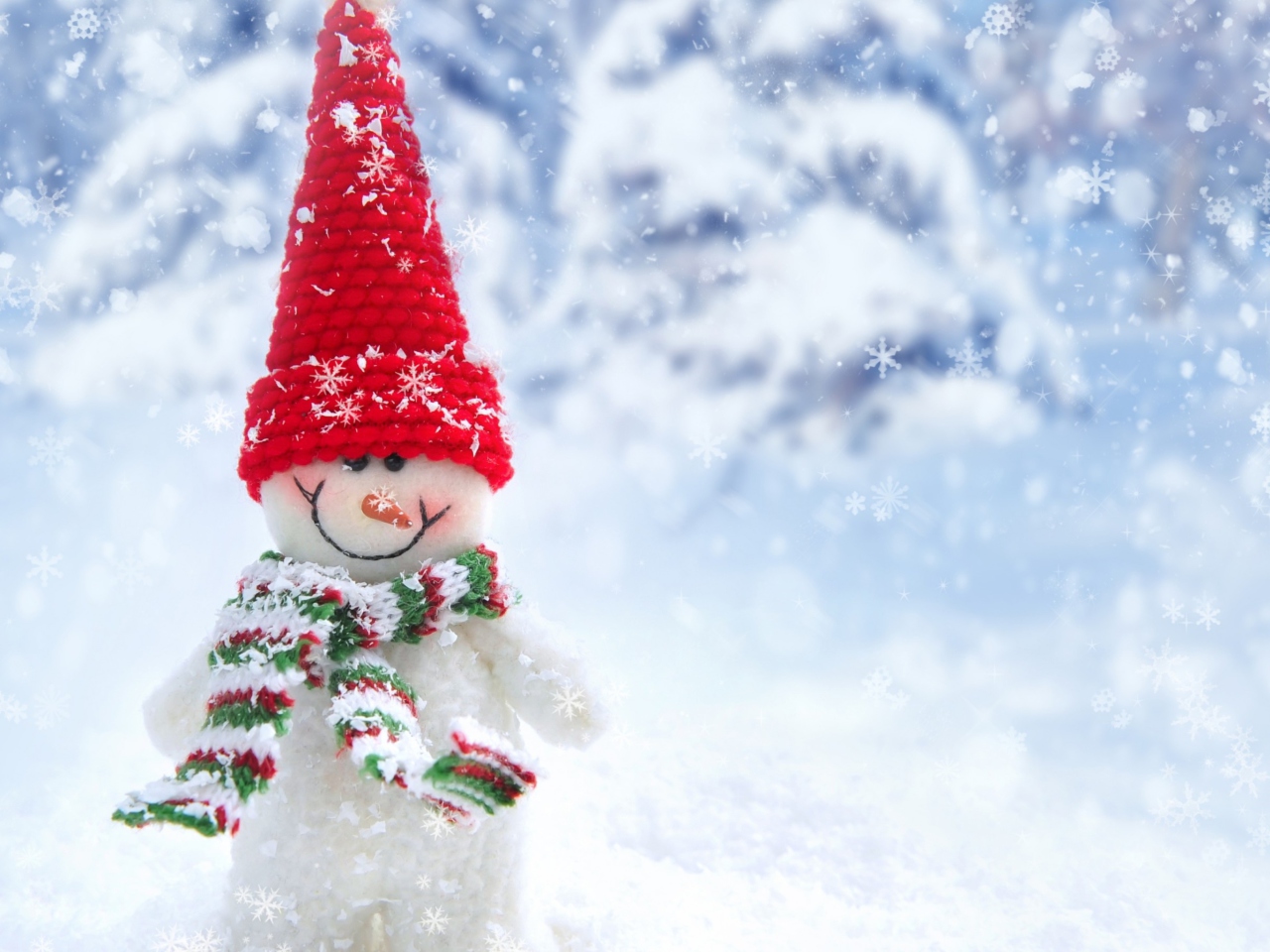 Das Cute Snowman Red Hat Wallpaper 1280x960