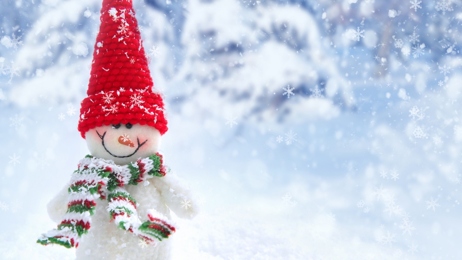 Das Cute Snowman Red Hat Wallpaper 1600x900