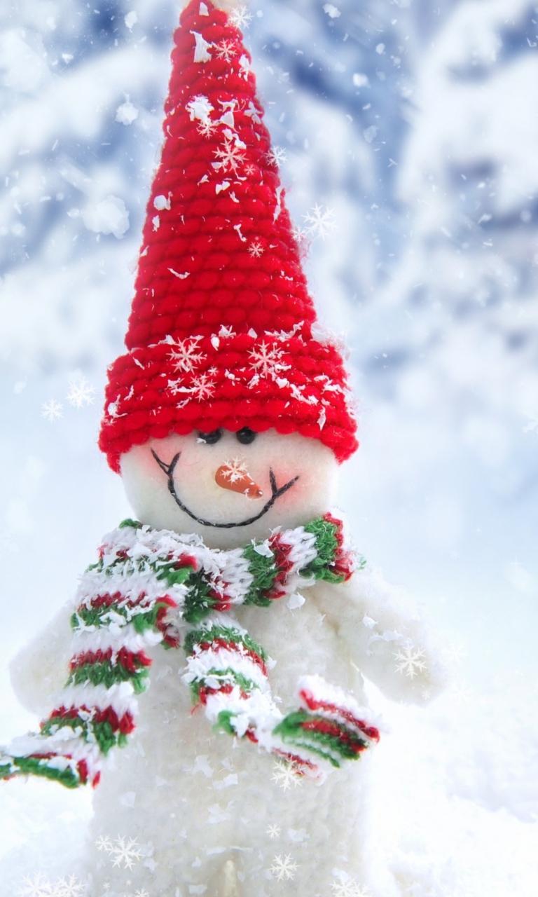Sfondi Cute Snowman Red Hat 768x1280