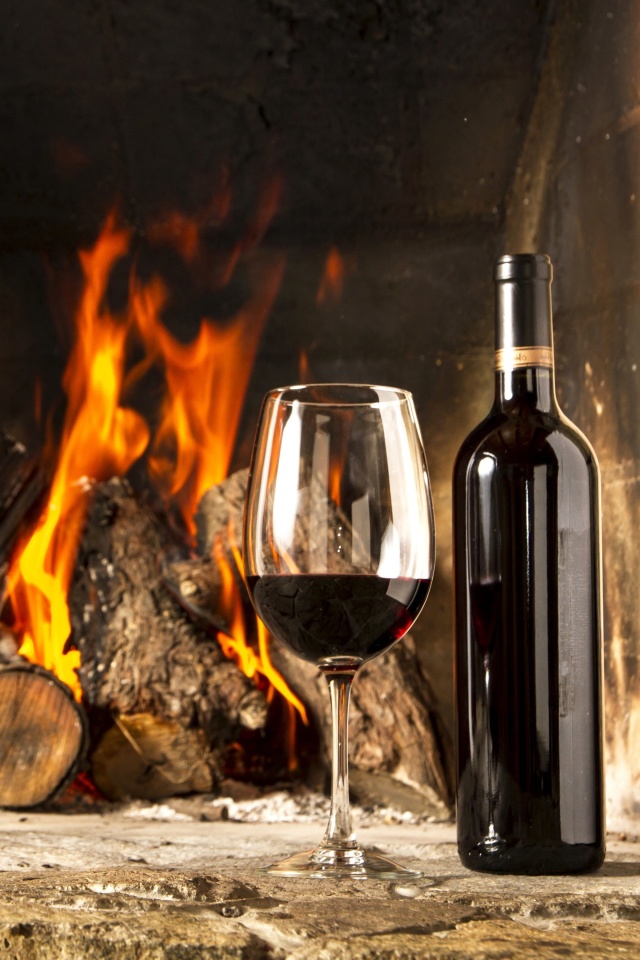 Fondo de pantalla Wine and fireplace 640x960