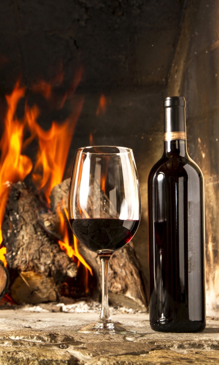 Fondo de pantalla Wine and fireplace 768x1280