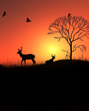 Deer Silhouettes At Red Sunset screenshot #1 176x220