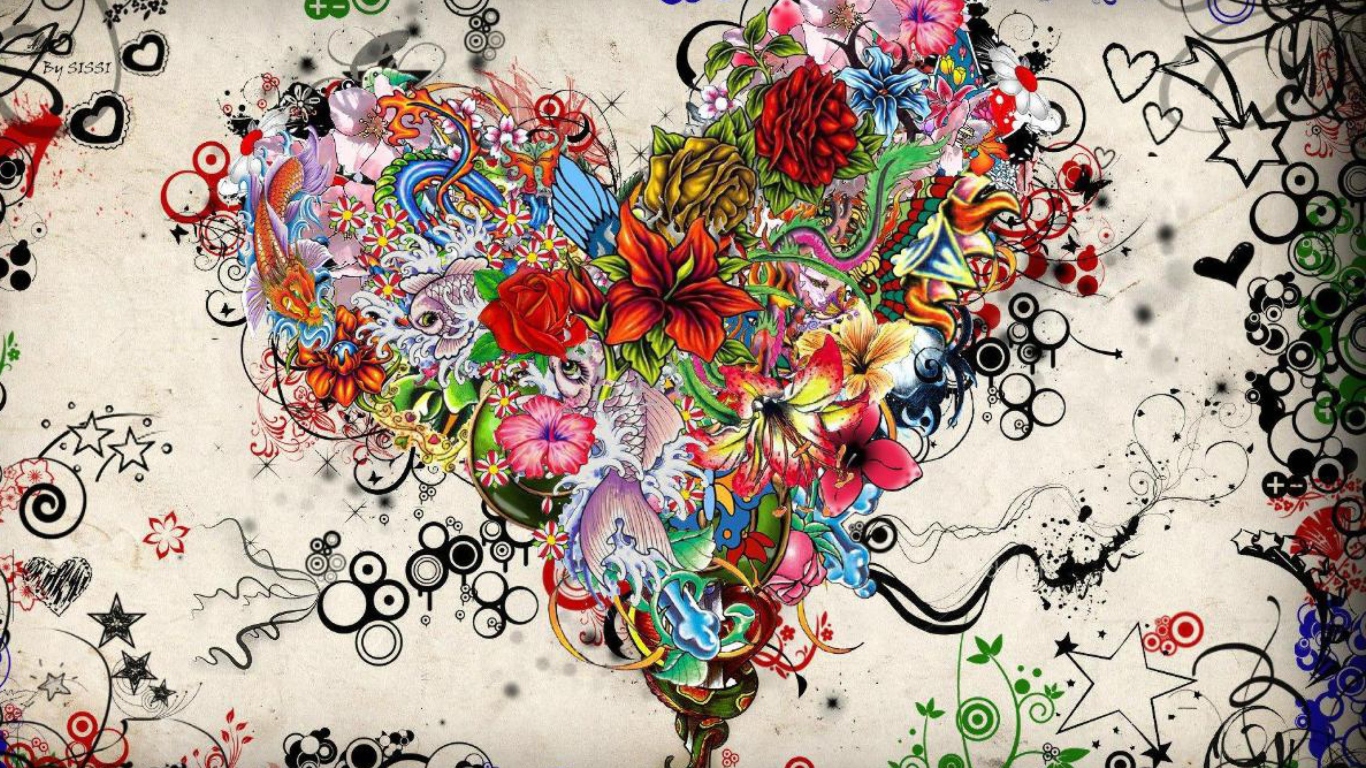 Das Drawn Flowers Wallpaper 1366x768