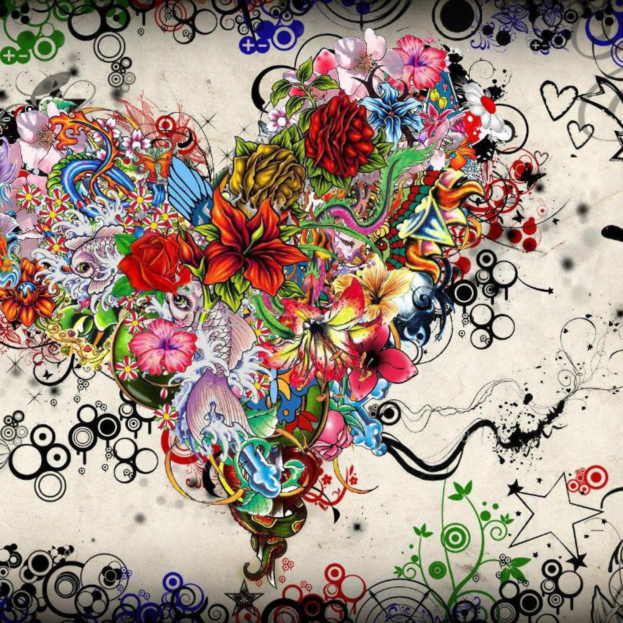 Das Drawn Flowers Wallpaper 2048x2048