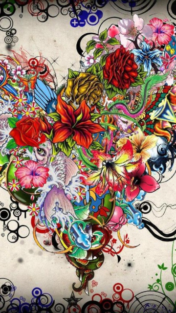 Das Drawn Flowers Wallpaper 360x640