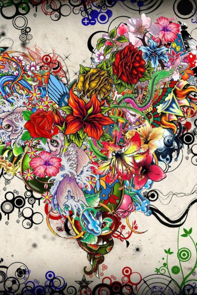 Das Drawn Flowers Wallpaper 640x960