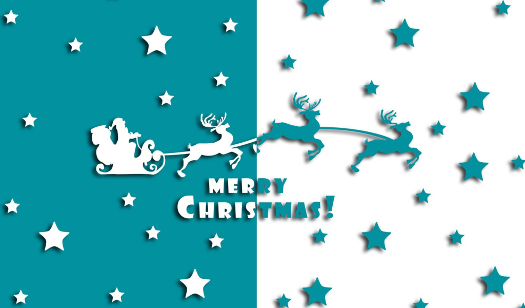 Das Merry christmas, Santa Claus on deer Illustration Wallpaper 1024x600