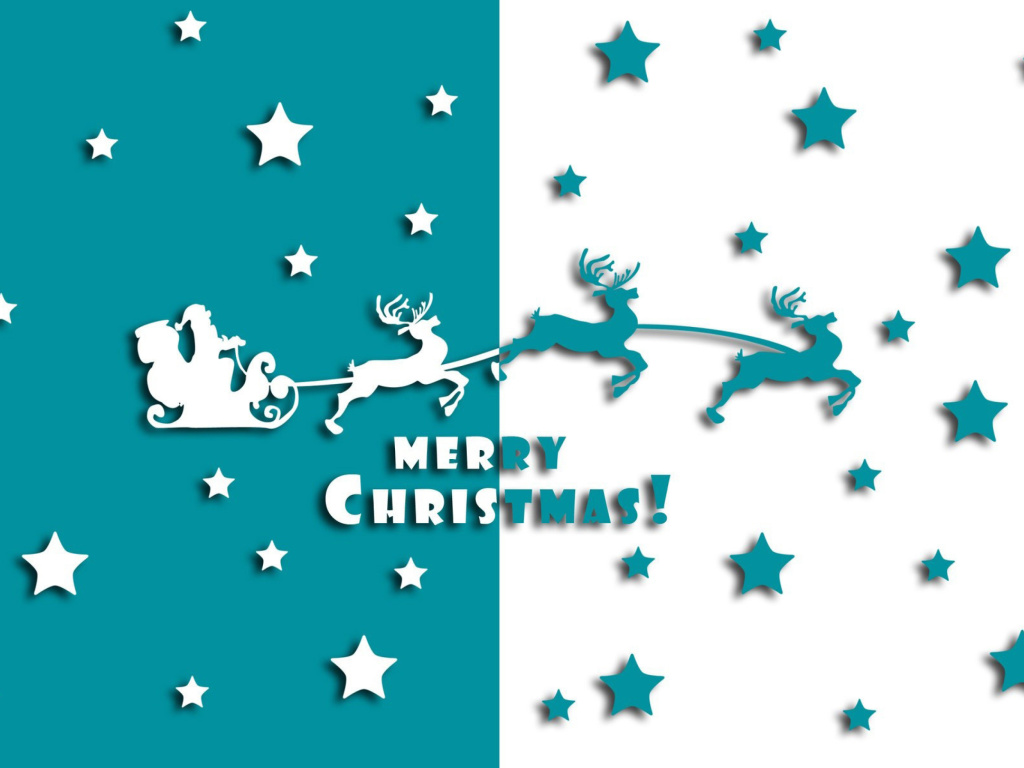 Das Merry christmas, Santa Claus on deer Illustration Wallpaper 1024x768