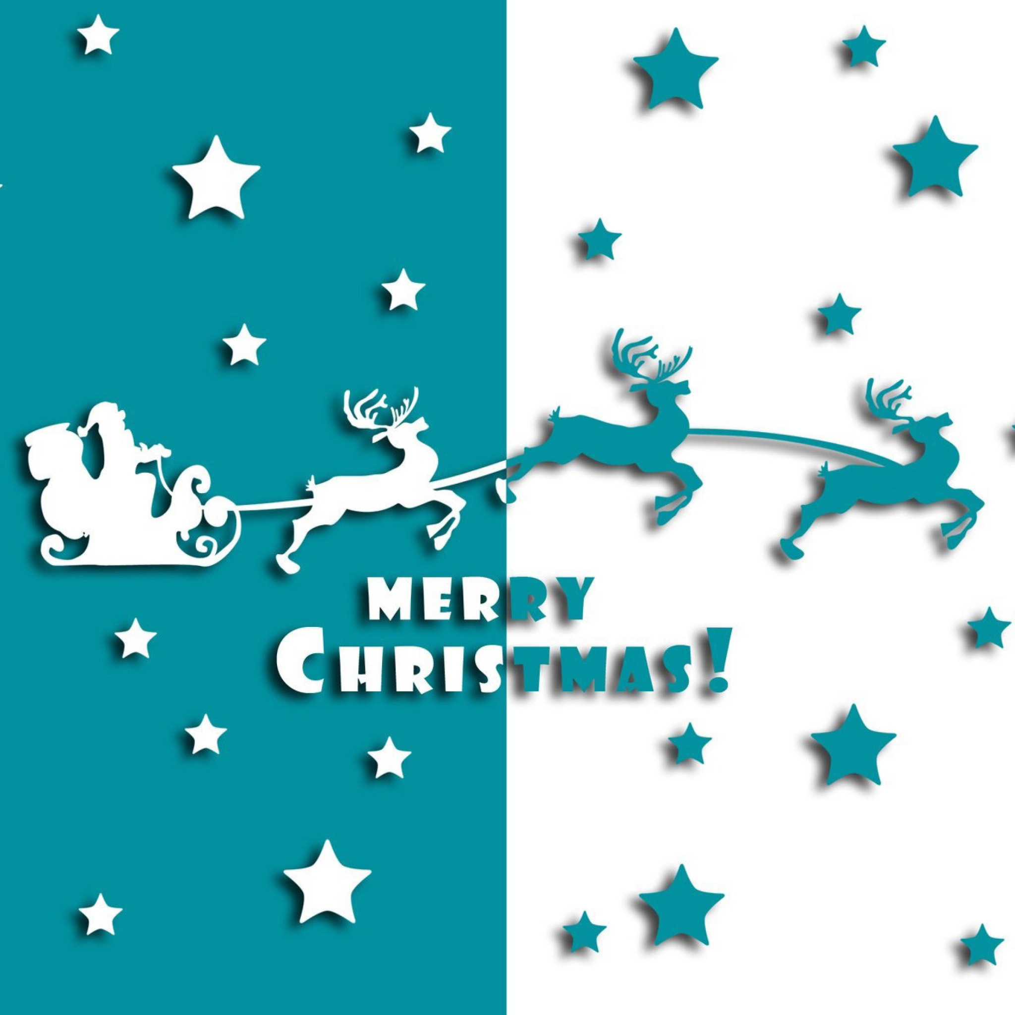 Sfondi Merry christmas, Santa Claus on deer Illustration 2048x2048