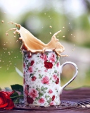 Coffee With Milk In Flower Mug wallpaper 128x160