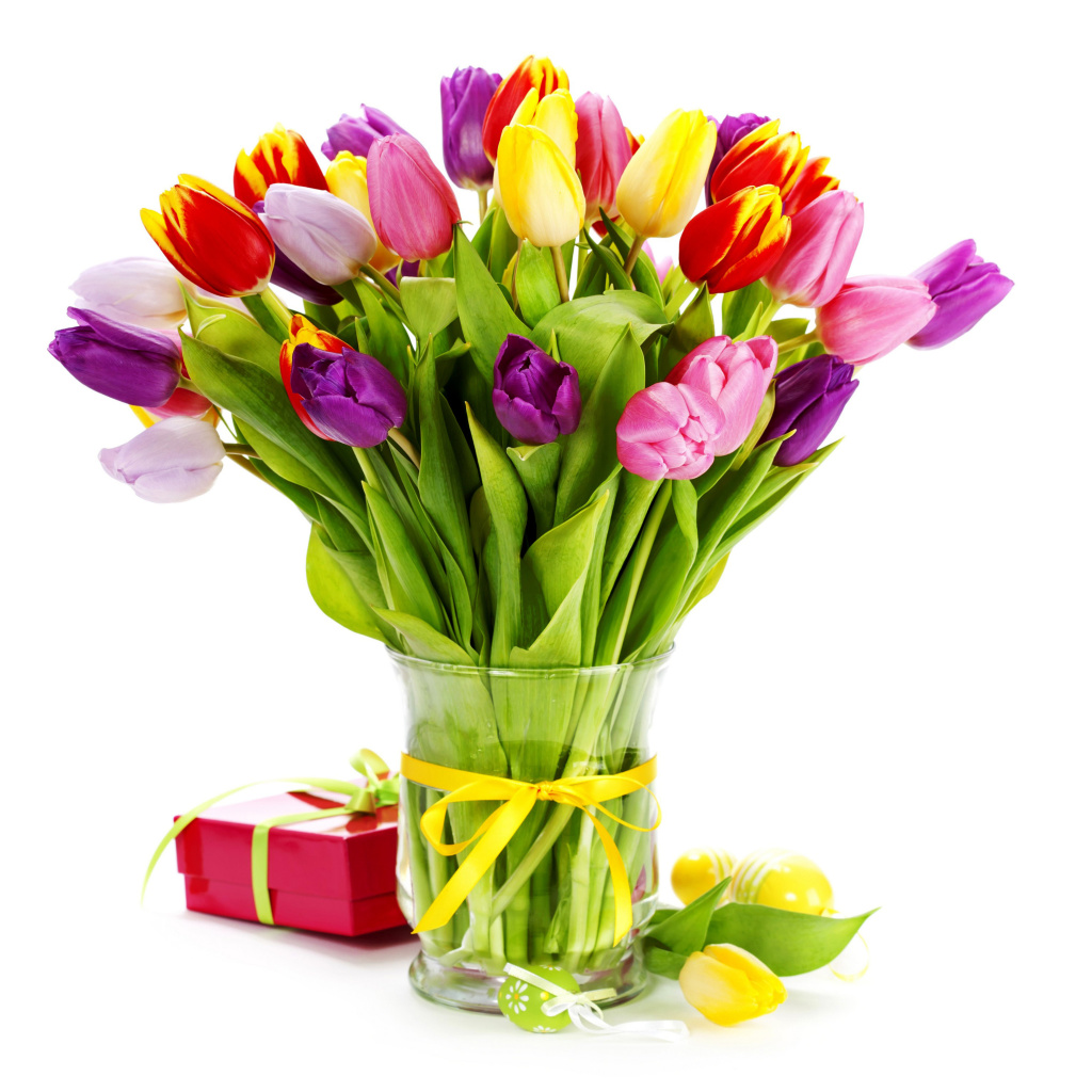 Tulips Bouquet and Gift wallpaper 1024x1024