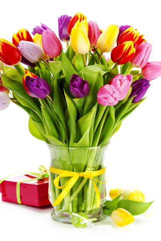 Das Tulips Bouquet and Gift Wallpaper 320x480