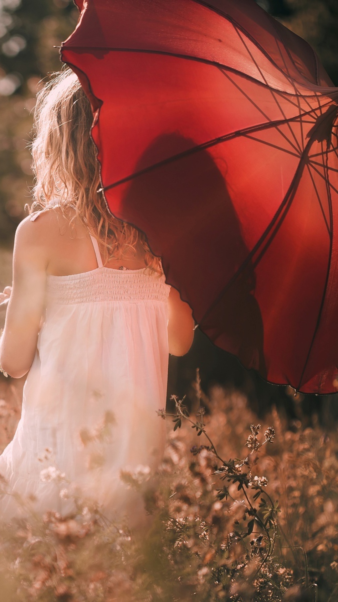Das Girl With Red Umbrella Wallpaper 1080x1920