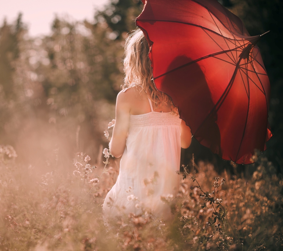 Das Girl With Red Umbrella Wallpaper 1080x960