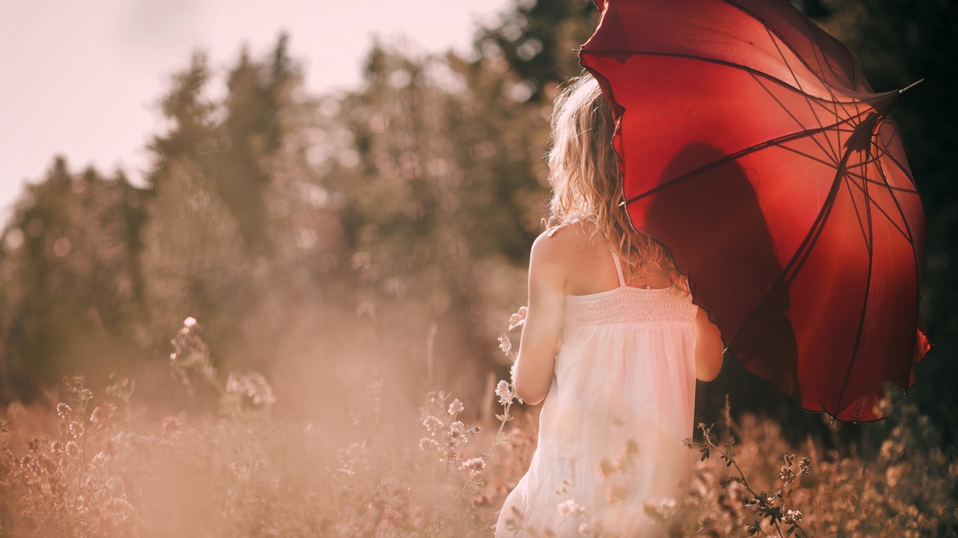 Sfondi Girl With Red Umbrella 1920x1080