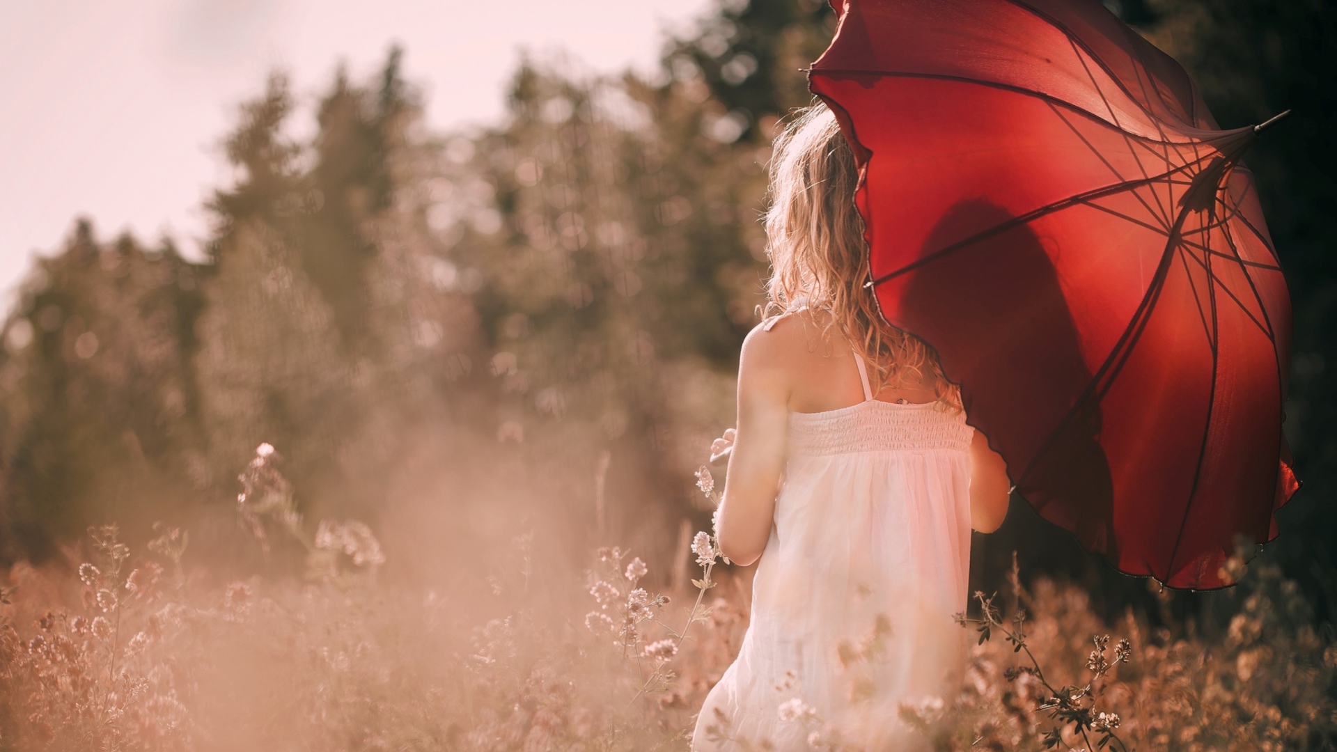 Das Girl With Red Umbrella Wallpaper 1920x1080