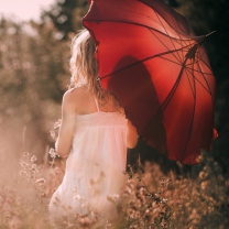 Das Girl With Red Umbrella Wallpaper 208x208