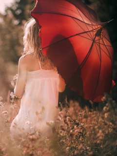 Das Girl With Red Umbrella Wallpaper 240x320