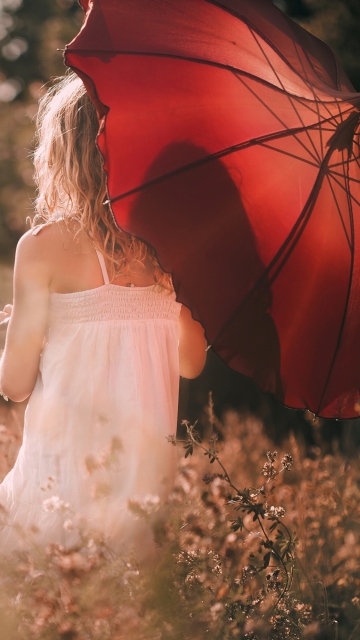 Обои Girl With Red Umbrella 360x640