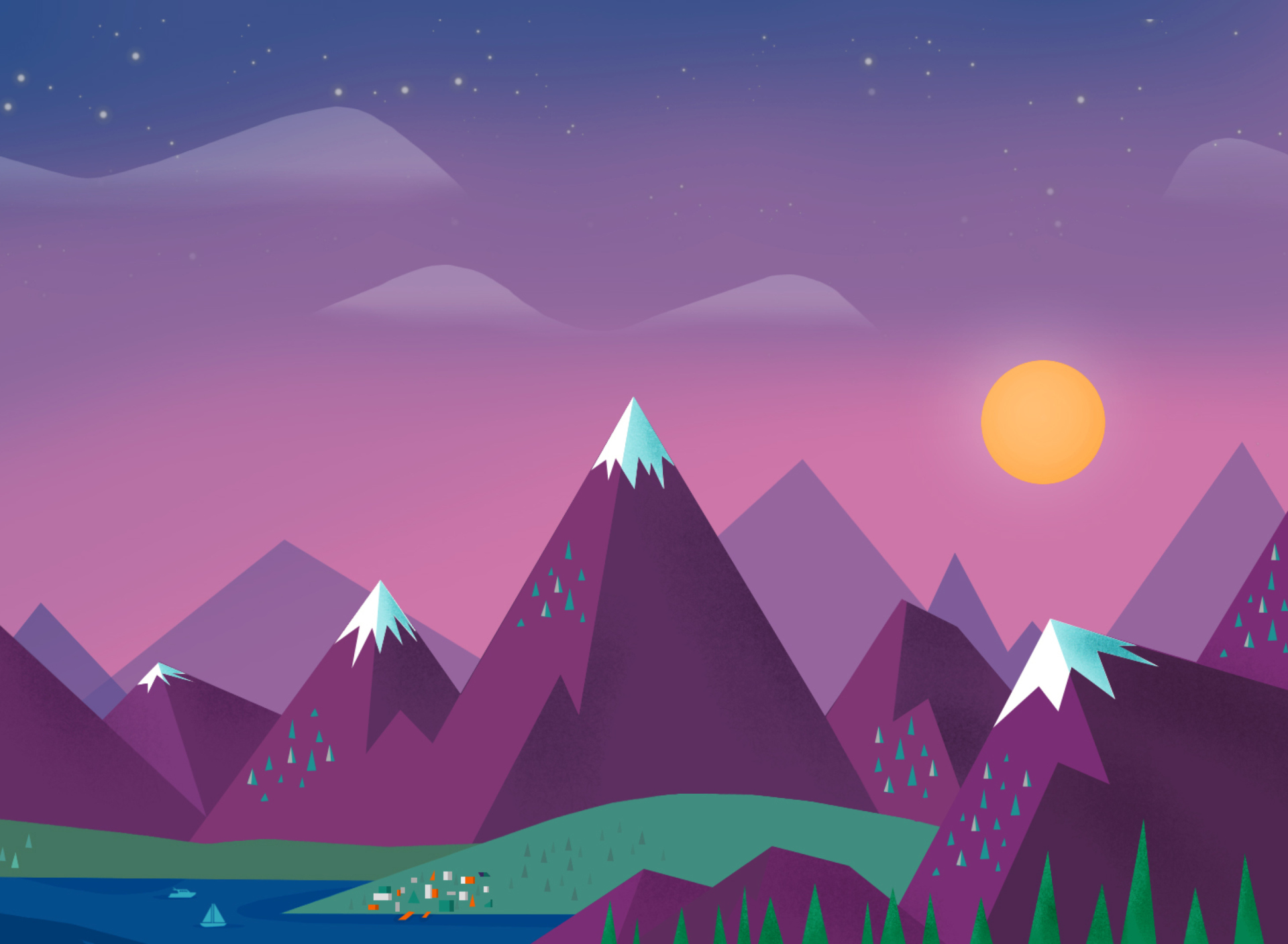 Purple Mountains Illustration screenshot #1 1920x1408