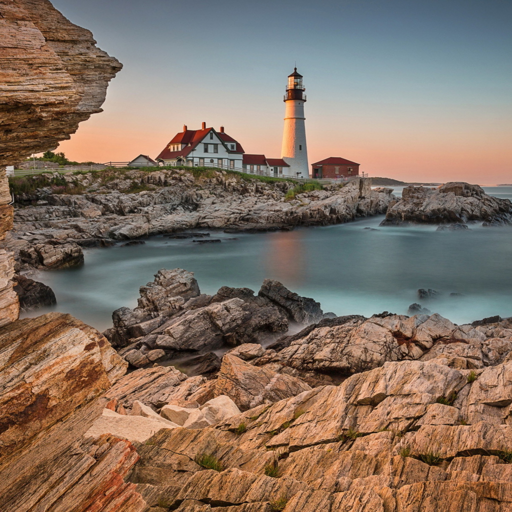 Das Lighthouse On Rocky Seashore Wallpaper 1024x1024