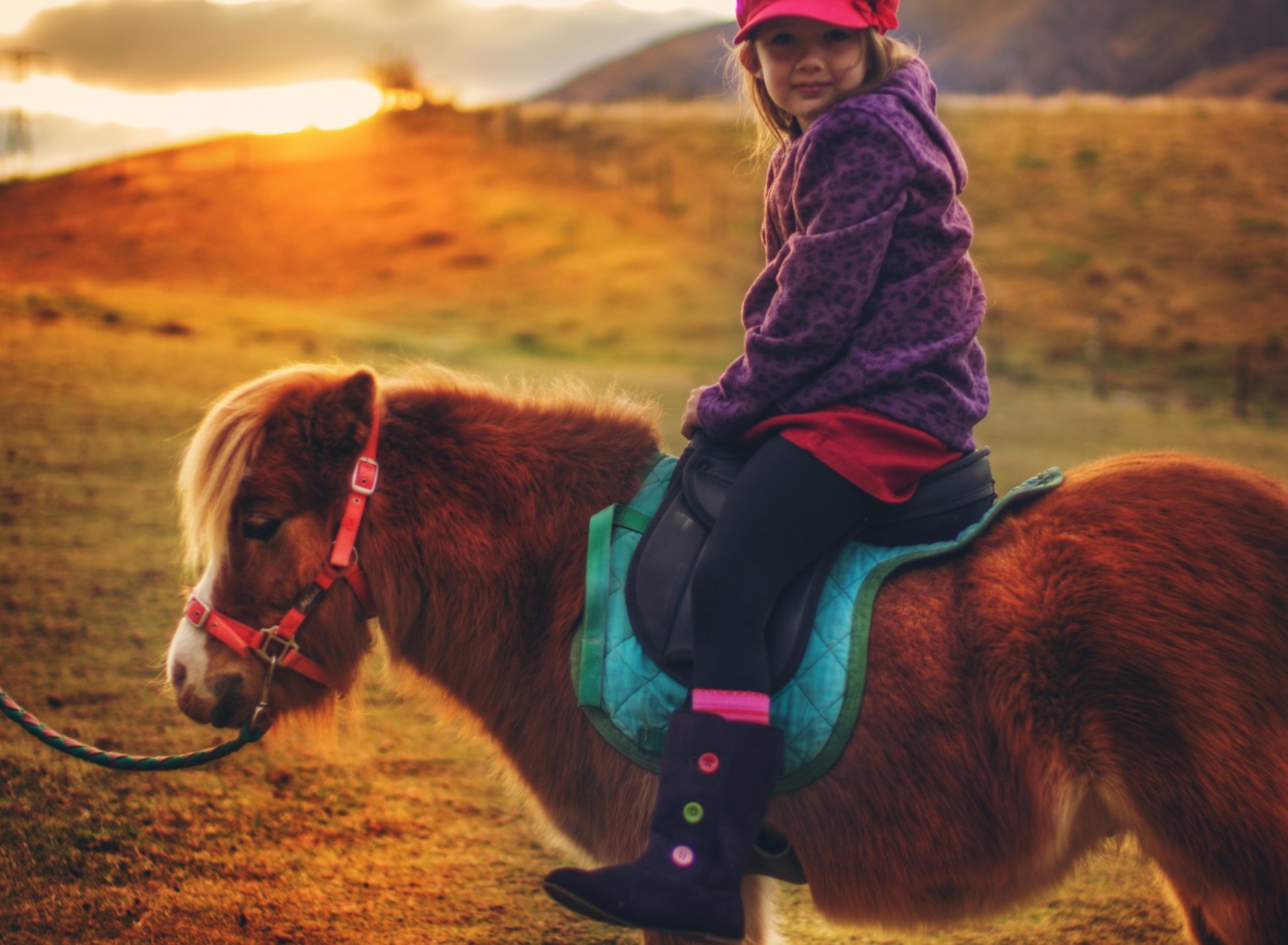 Обои Little Girl On Pony 1920x1408