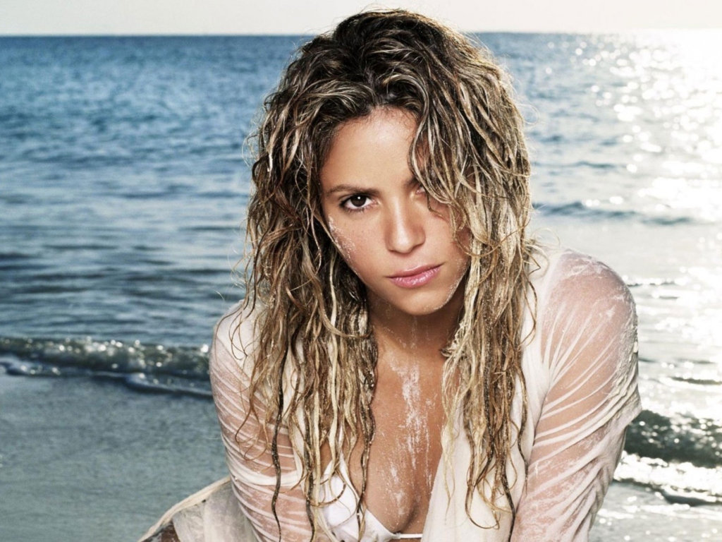 Das Shakira On Beach Wallpaper 1024x768