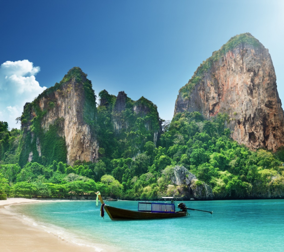 Das Boat And Rocks In Thailand Wallpaper 1080x960
