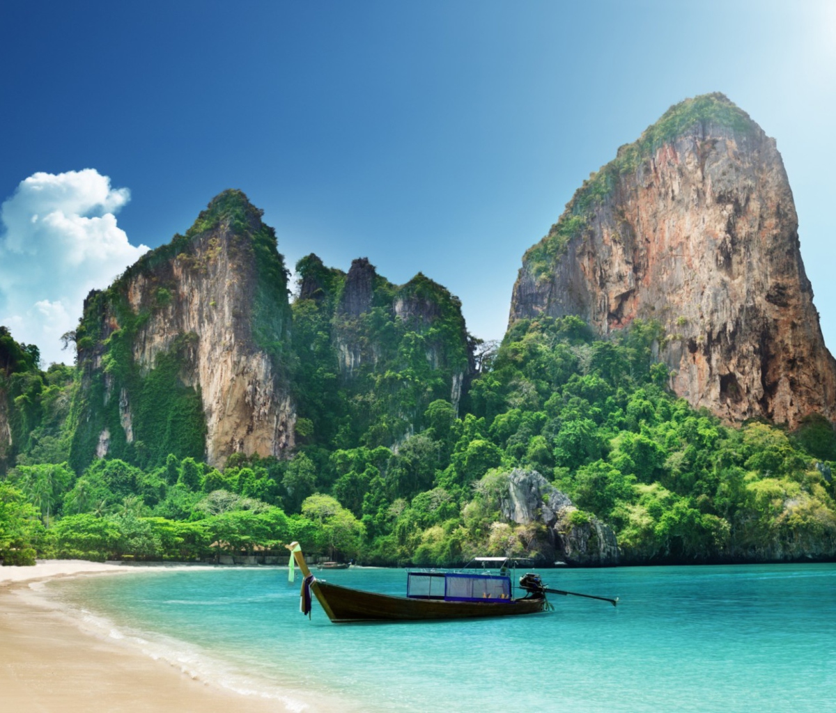 Fondo de pantalla Boat And Rocks In Thailand 1200x1024