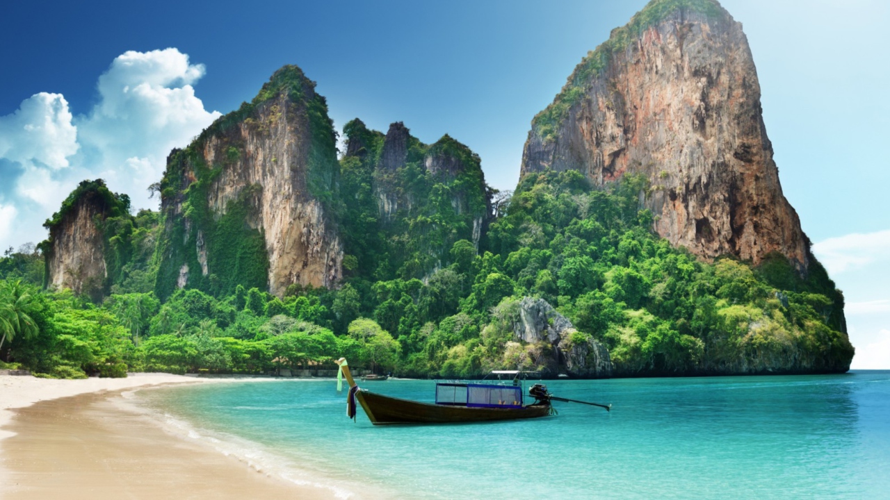 Das Boat And Rocks In Thailand Wallpaper 1280x720