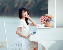 Young Asian Girl By Piano wallpaper 220x176