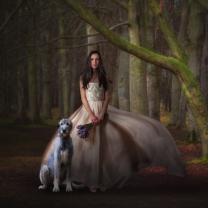 Fondo de pantalla Girl, Lavender Bouquet And Dog 208x208