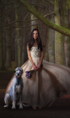 Girl, Lavender Bouquet And Dog screenshot #1 240x400