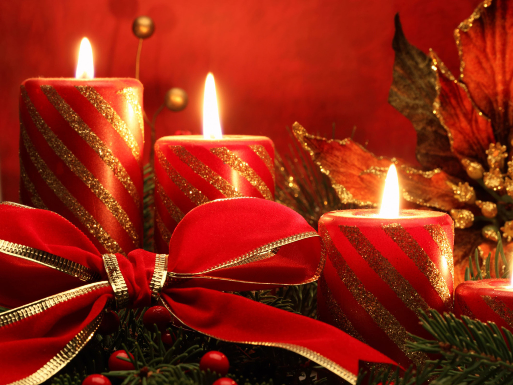 Das Red Candles And Ribbon Wallpaper 1024x768