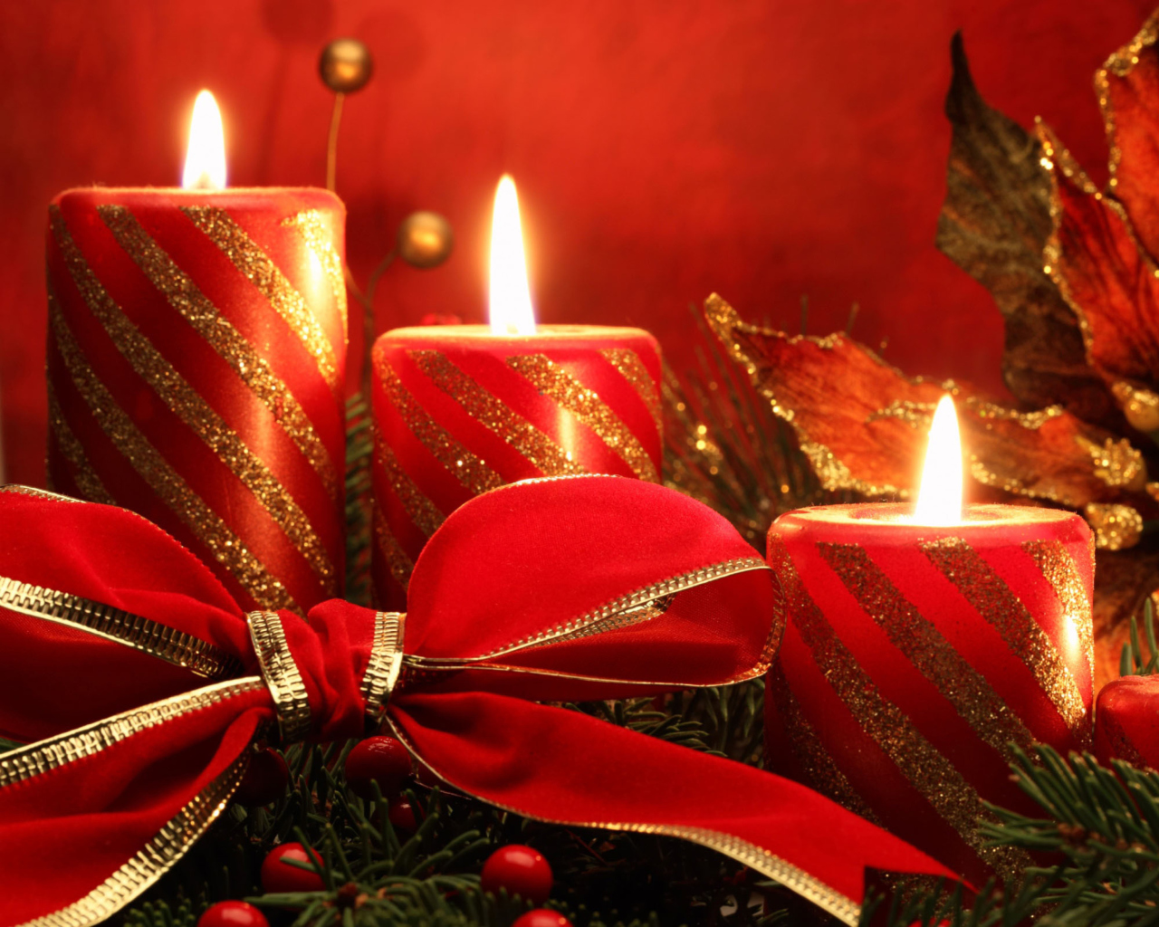 Das Red Candles And Ribbon Wallpaper 1280x1024