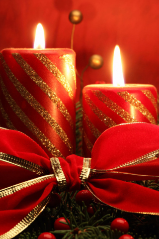 Red Candles And Ribbon wallpaper 320x480