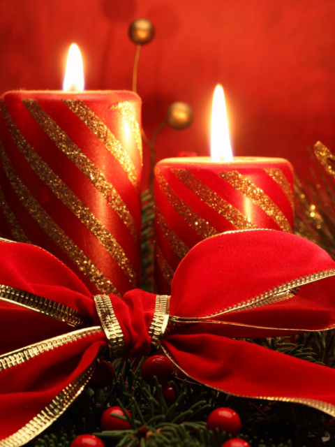 Red Candles And Ribbon wallpaper 480x640