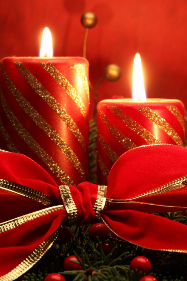 Das Red Candles And Ribbon Wallpaper 640x960