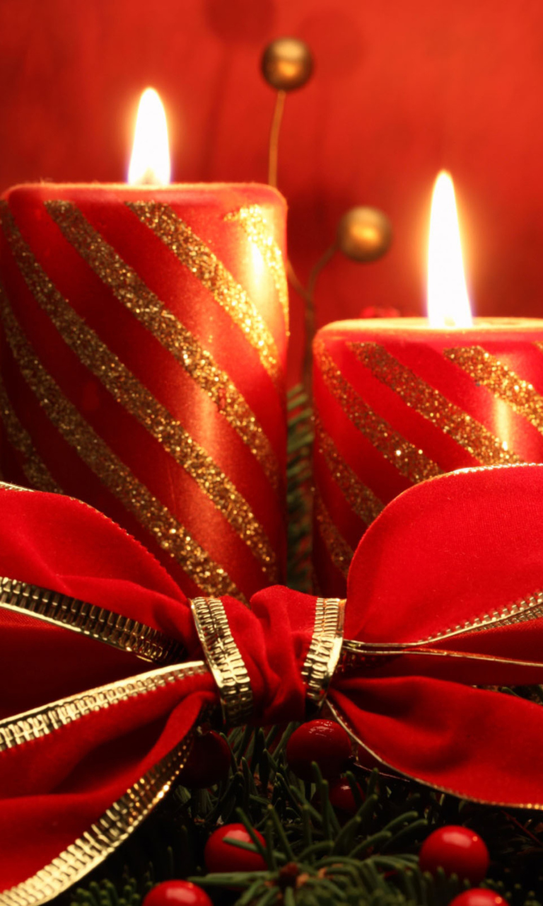 Das Red Candles And Ribbon Wallpaper 768x1280
