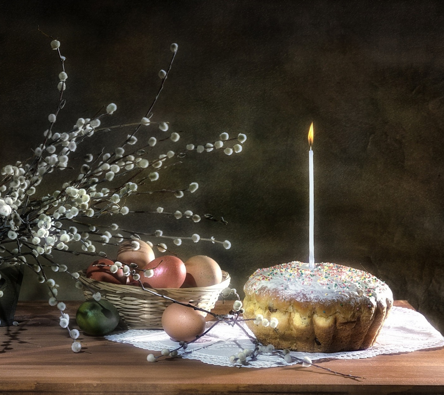 Das Easter Cake With Candle Wallpaper 1440x1280
