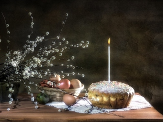Das Easter Cake With Candle Wallpaper 320x240