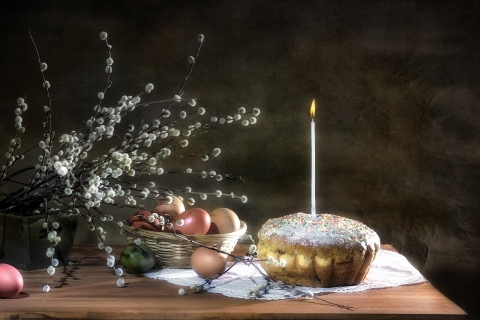Das Easter Cake With Candle Wallpaper 480x320