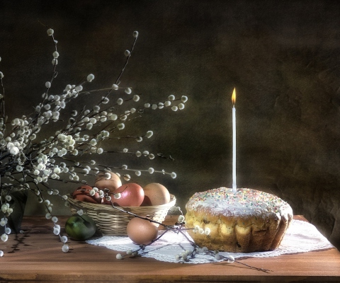 Easter Cake With Candle wallpaper 480x400