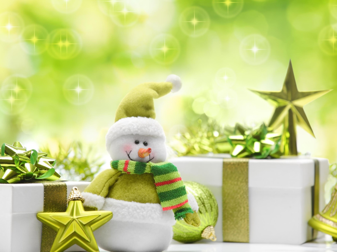 Das Cute Green Snowman Wallpaper 1152x864